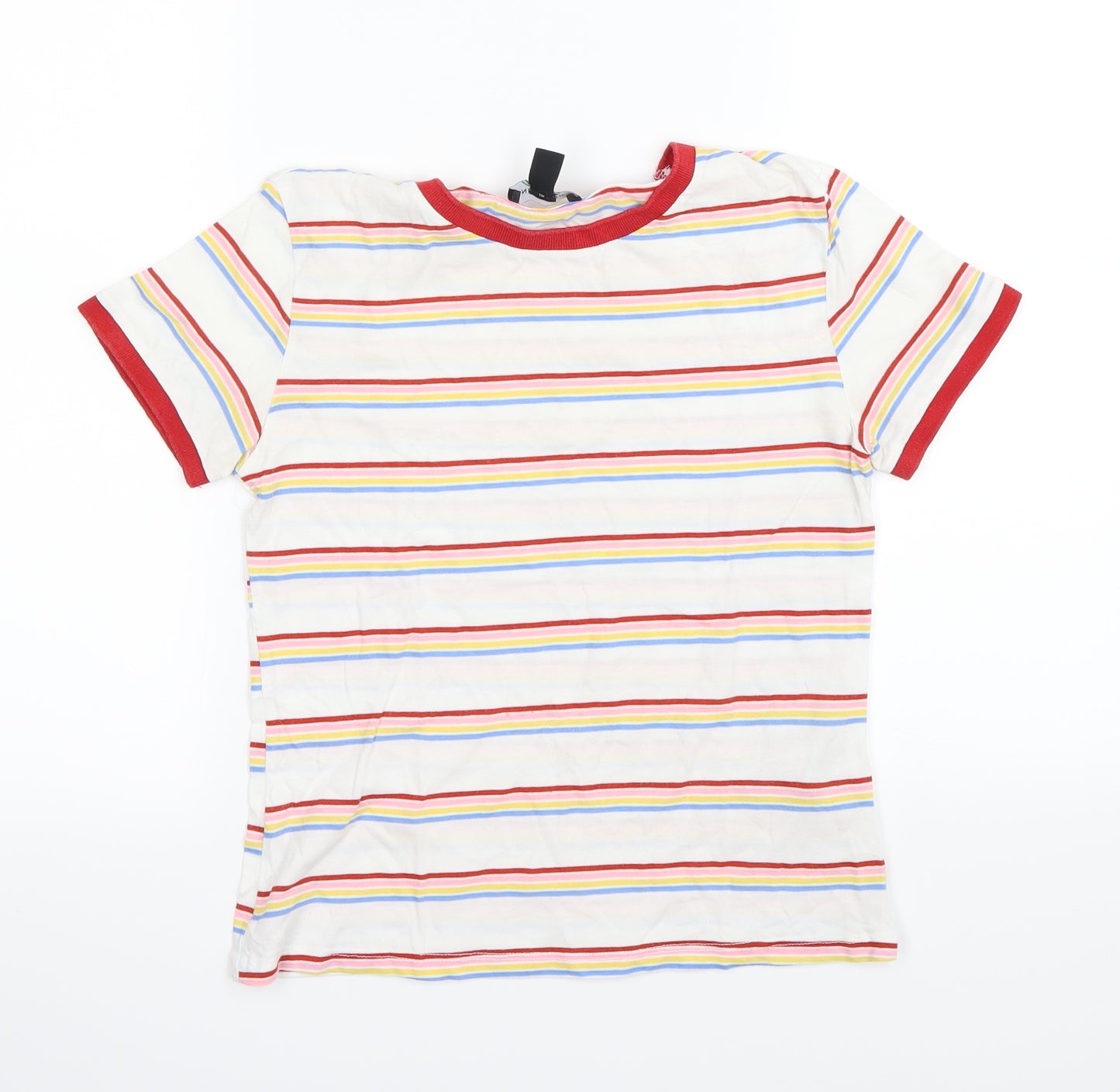 New Look Womens White Striped  Basic T-Shirt Size 6