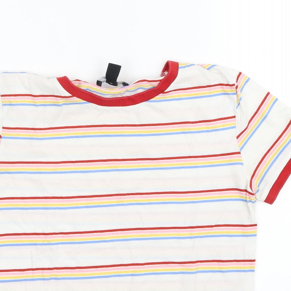 New Look Womens White Striped  Basic T-Shirt Size 6