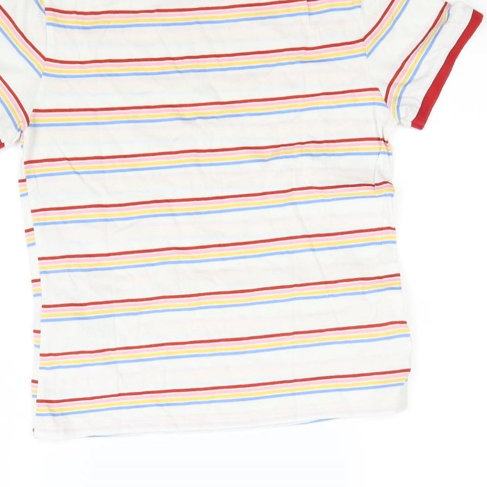 New Look Womens White Striped  Basic T-Shirt Size 6