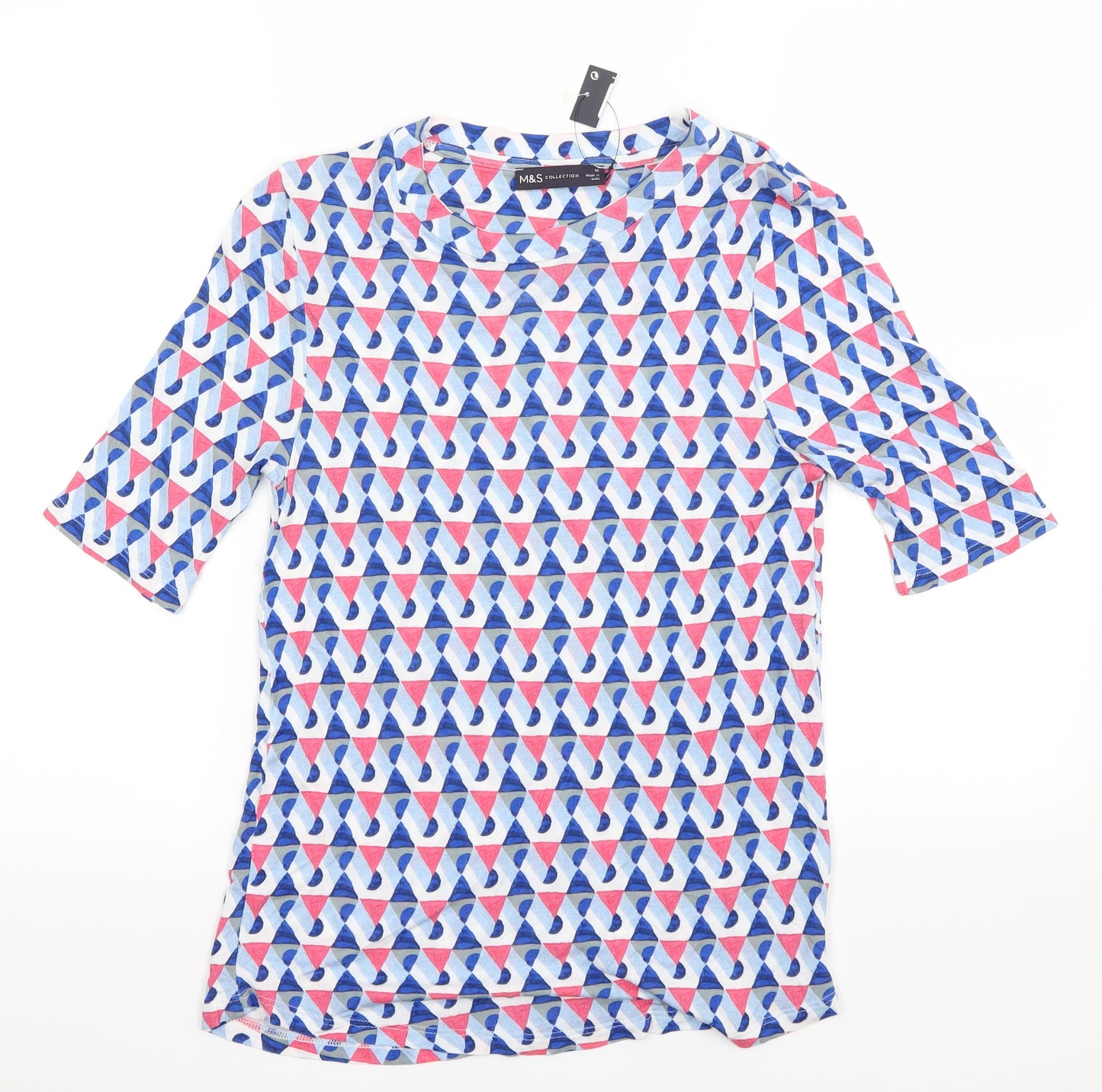 M&S  Womens Multicoloured Geometric  Basic T-Shirt Size 10