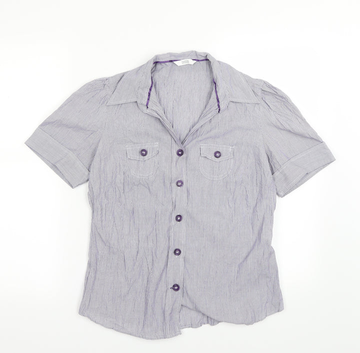 M&S Womens Blue Check Basic Button-Up Size 12