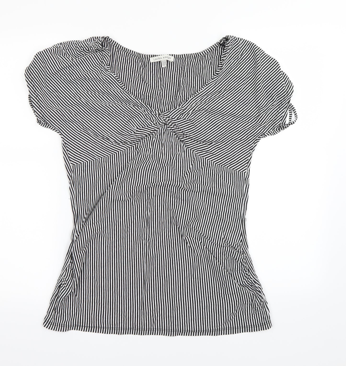 Laura Ashley Womens Black Striped  Basic T-Shirt Size 14