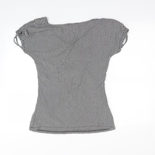 Laura Ashley Womens Black Striped  Basic T-Shirt Size 14