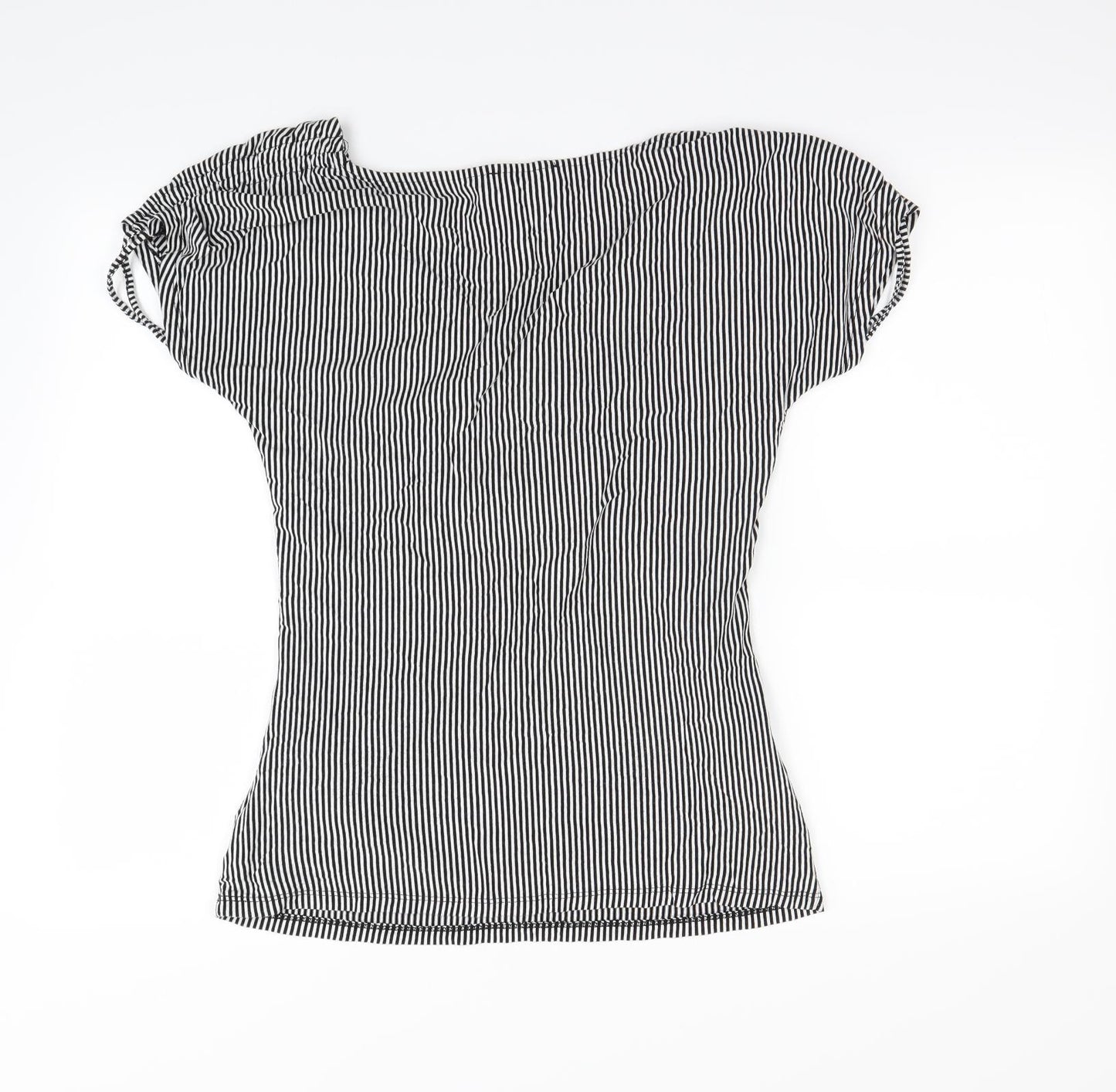 Laura Ashley Womens Black Striped  Basic T-Shirt Size 14