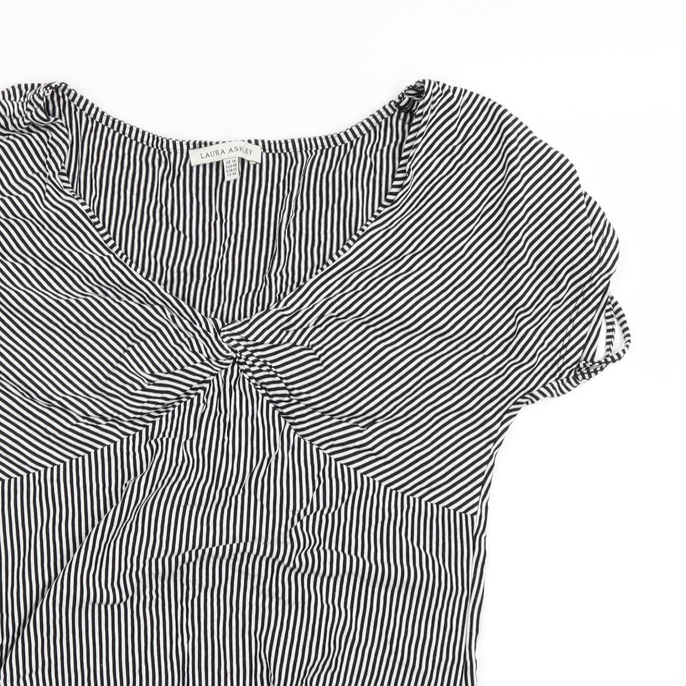 Laura Ashley Womens Black Striped  Basic T-Shirt Size 14