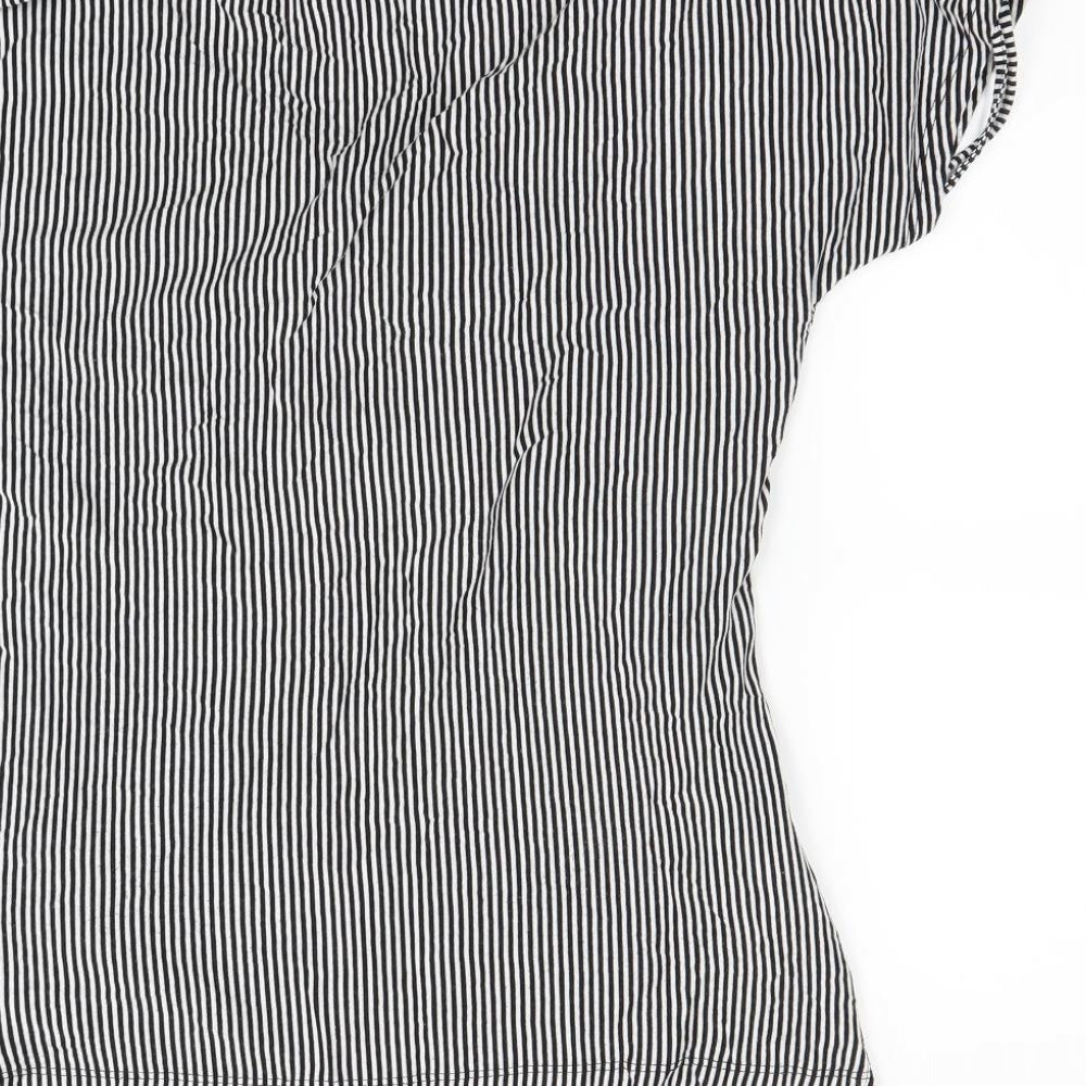 Laura Ashley Womens Black Striped  Basic T-Shirt Size 14