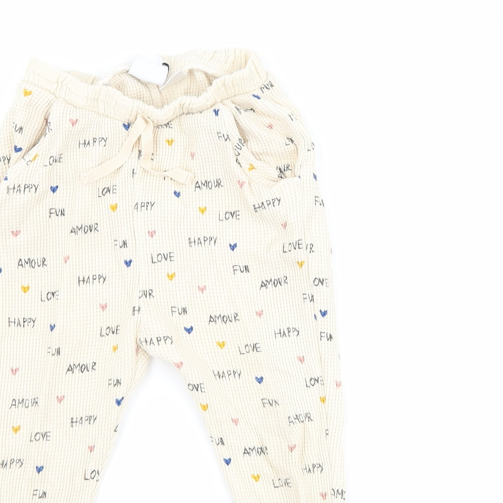 Zara Girls Beige   Jogger Trousers Size 2-3 Years - slogan