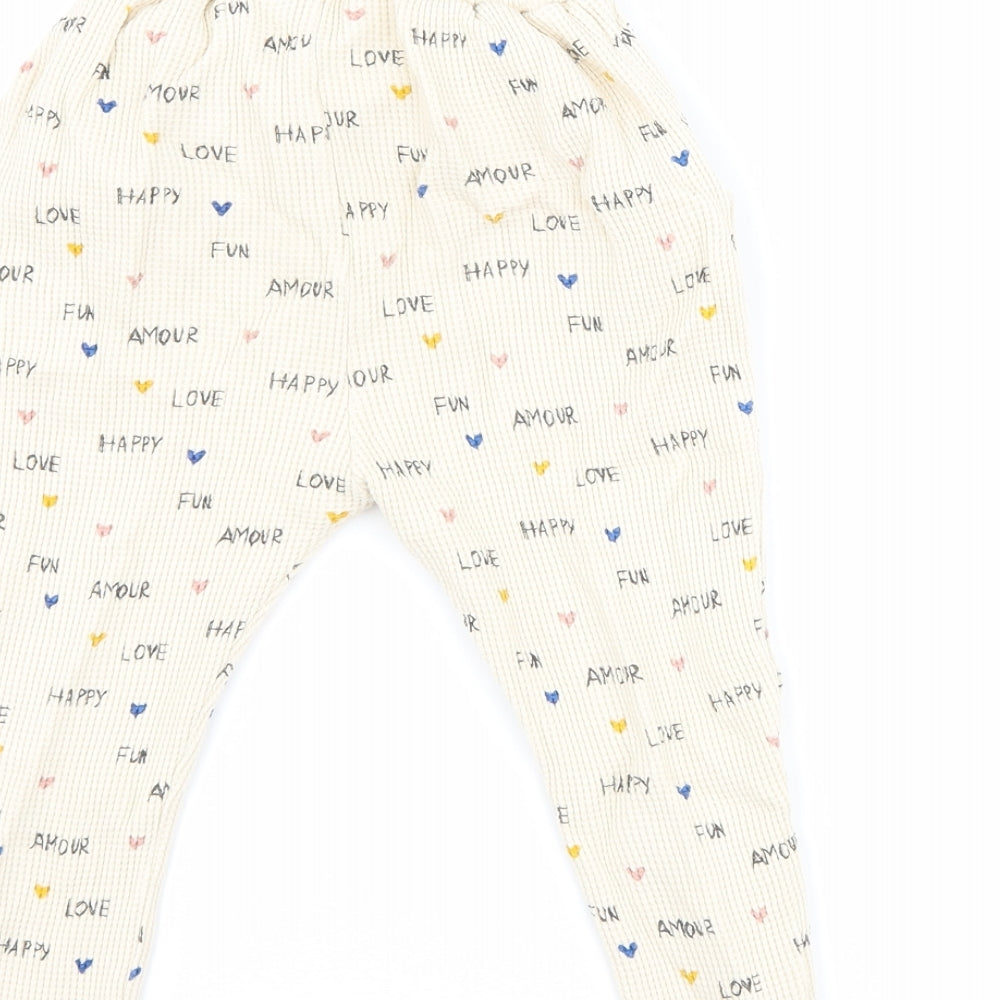 Zara Girls Beige   Jogger Trousers Size 2-3 Years - slogan