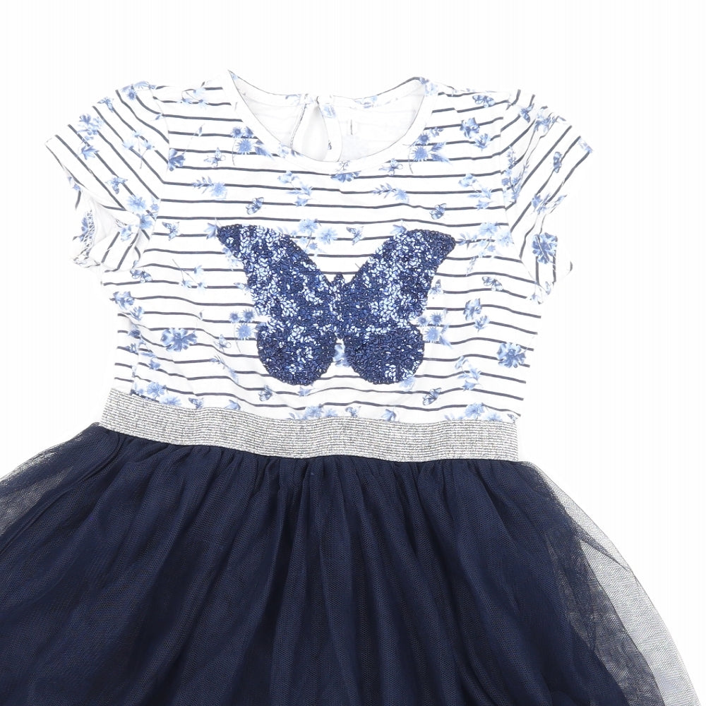 Primark Girls Blue Striped  Tutu Dress  Size 6-7 Years