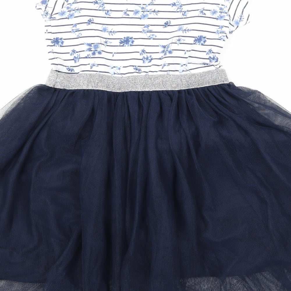Primark Girls Blue Striped  Tutu Dress  Size 6-7 Years
