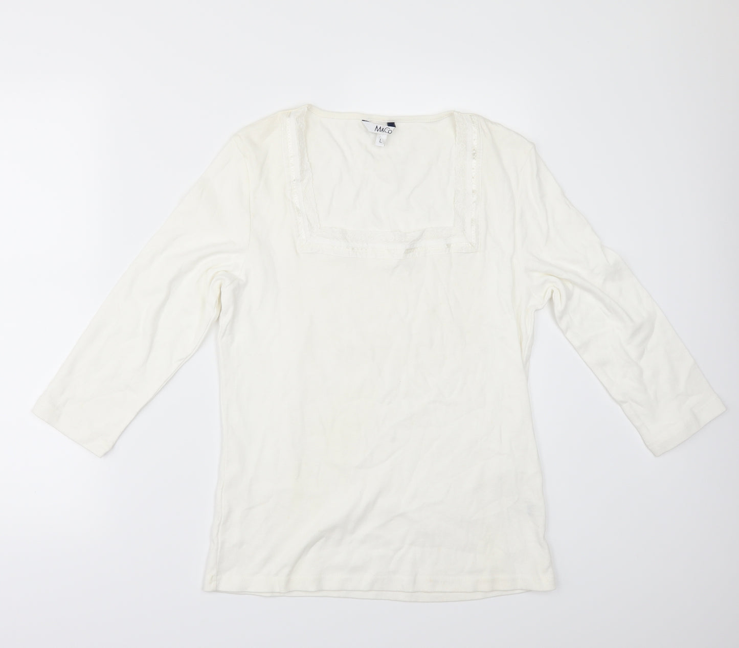 M&Co Womens White   Basic T-Shirt Size L