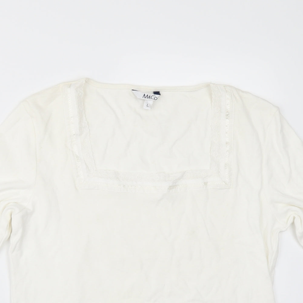 M&Co Womens White   Basic T-Shirt Size L
