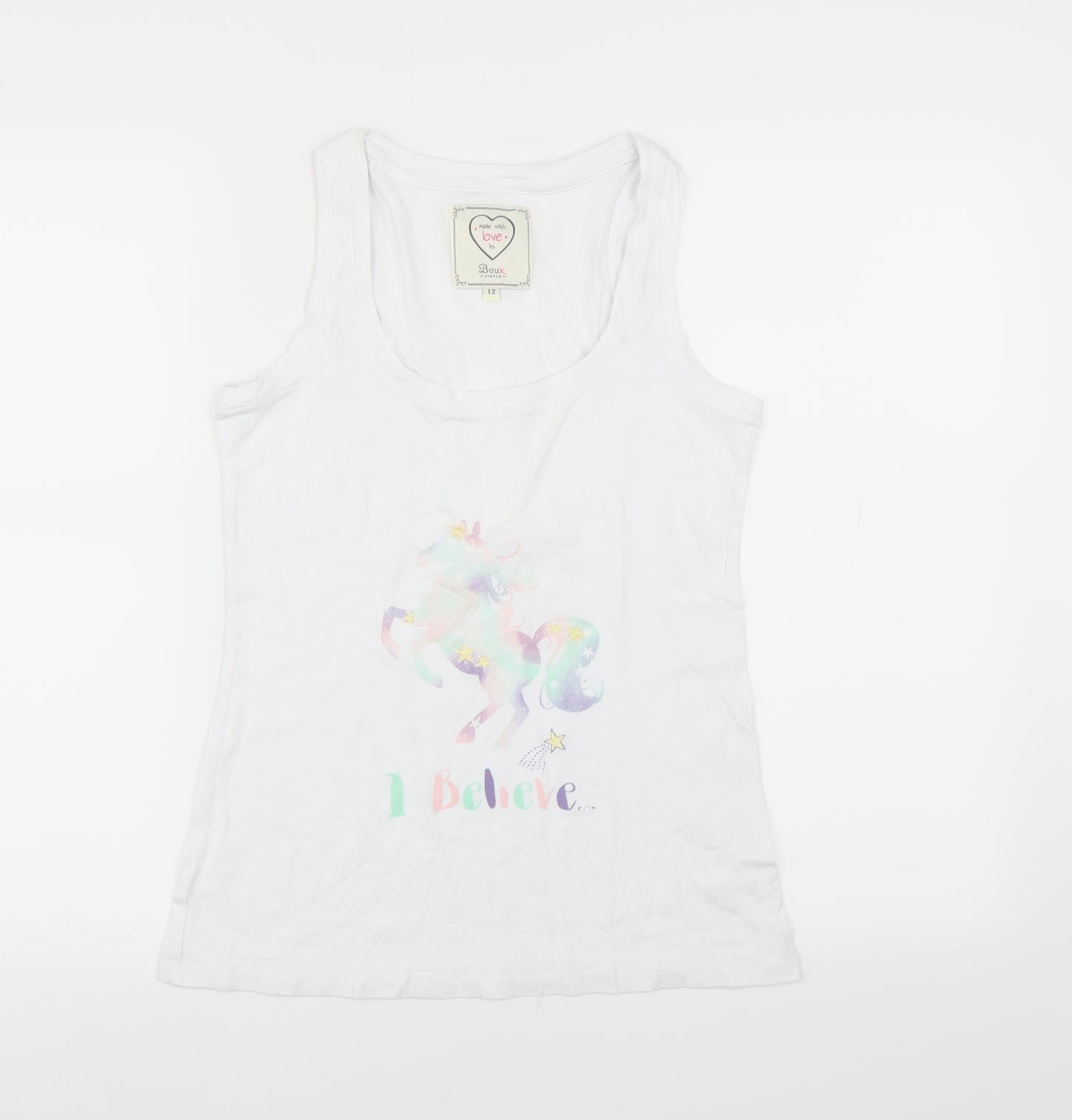 Boux Avenue Womens White Solid  Top Pyjama Top Size 12  - unicorn
