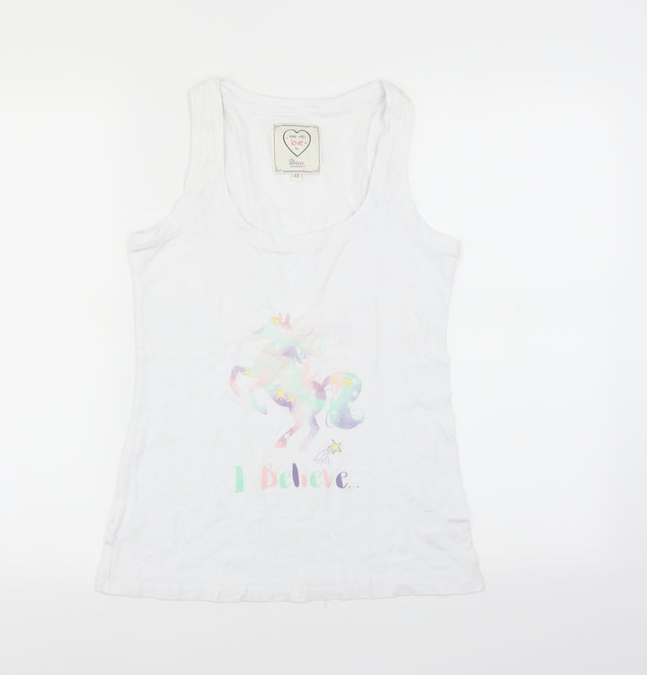 Boux Avenue Womens White Solid Top Pyjama Top Size 12 - unicorn