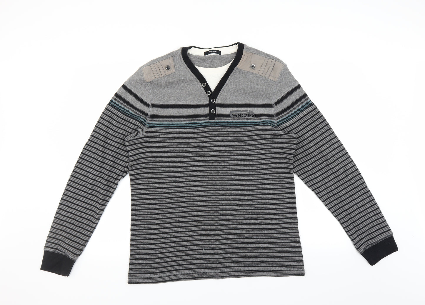 George Mens Grey Striped  Pullover Jumper Size L