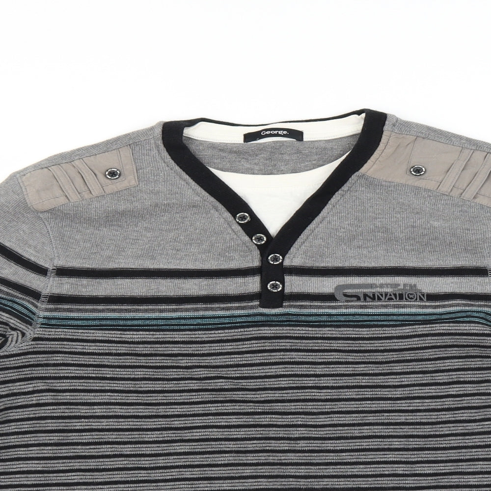 George Mens Grey Striped  Pullover Jumper Size L