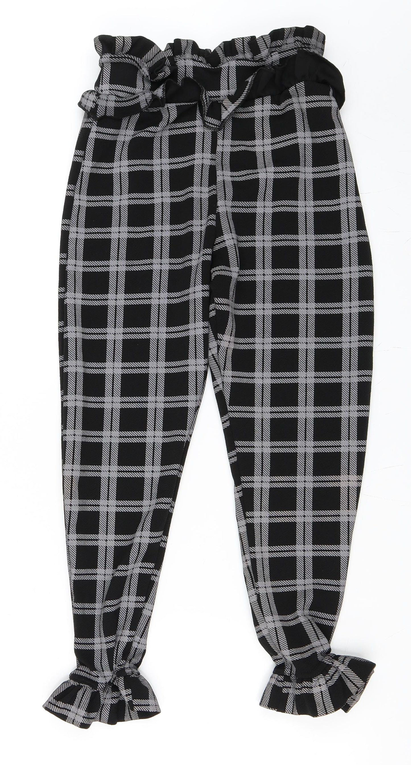 PRETTYLITTLETHING Womens Black Check  Cropped Trousers Size 6 L20 in