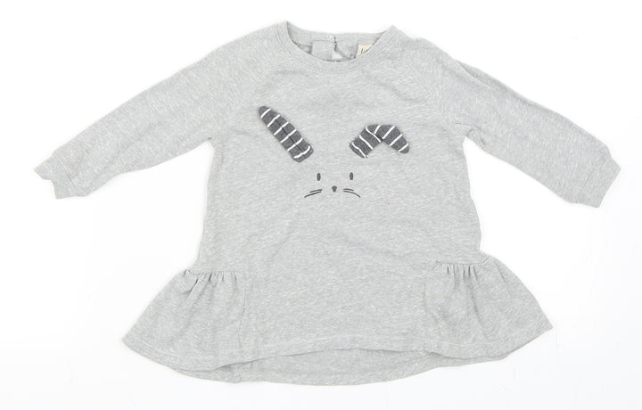 NEXT Girls Grey Skater Dress Size 9-12 Months - Bunny