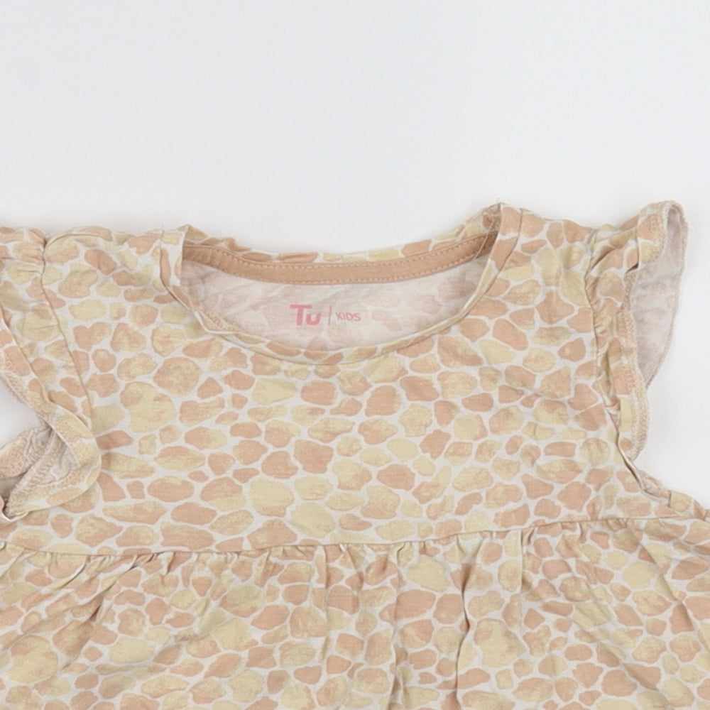 TU Girls Beige Animal Print  T-Shirt Dress  Size 2-3 Years