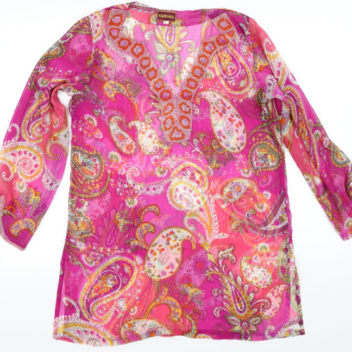 kanizhka Womens Pink Floral  Basic Blouse Size L