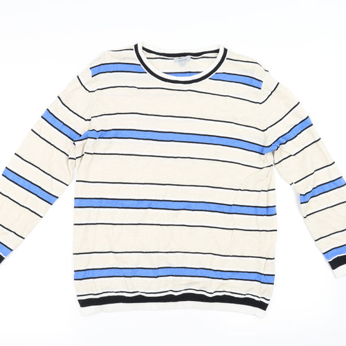 Jigsaw Mens White Striped  Pullover Jumper Size S