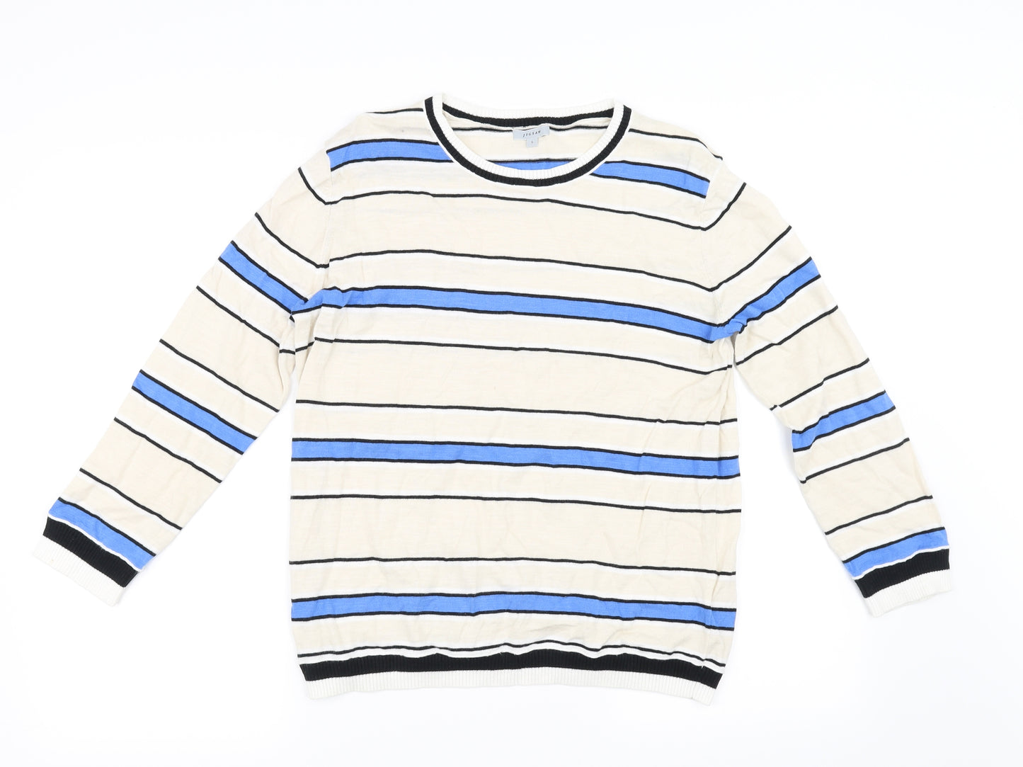 Jigsaw Mens White Striped  Pullover Jumper Size S