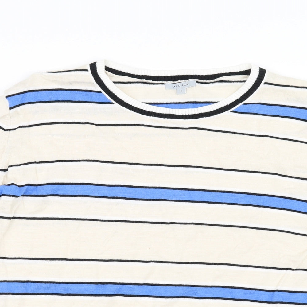 Jigsaw Mens White Striped  Pullover Jumper Size S