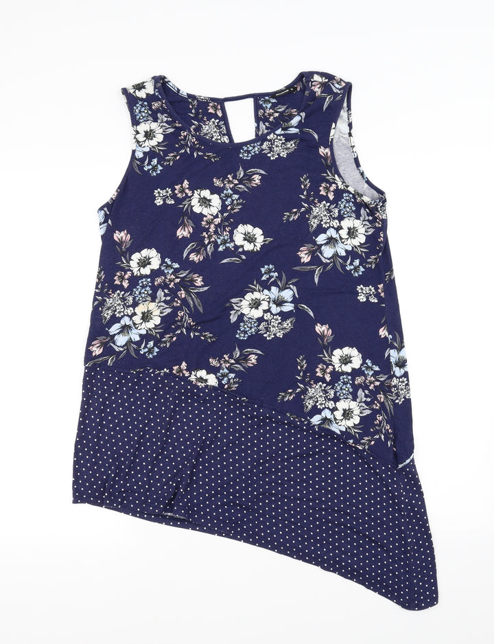 Roman Womens Blue Polka Dot Basic T-Shirt Size 12