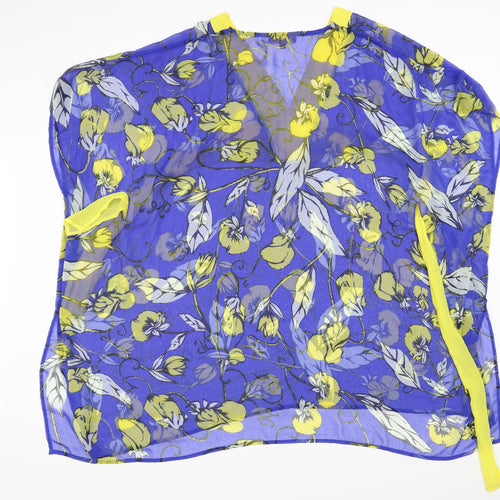 David Womens Blue Floral  Cardigan Jumper One Size