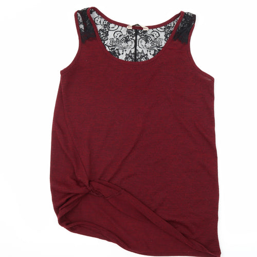 Miss Selfridge Womens Red  Jersey Basic Tank Size 10  - Lace Detail