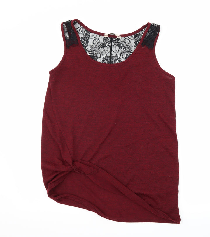 Miss Selfridge Womens Red Jersey Basic Tank Size 10 - Lace Detail