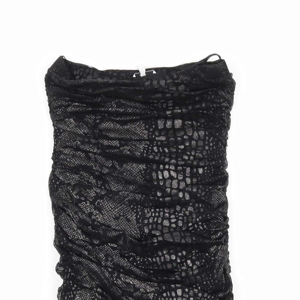 New Look Womens Black Animal Print Mesh Bodycon  Size 12  - Ruched