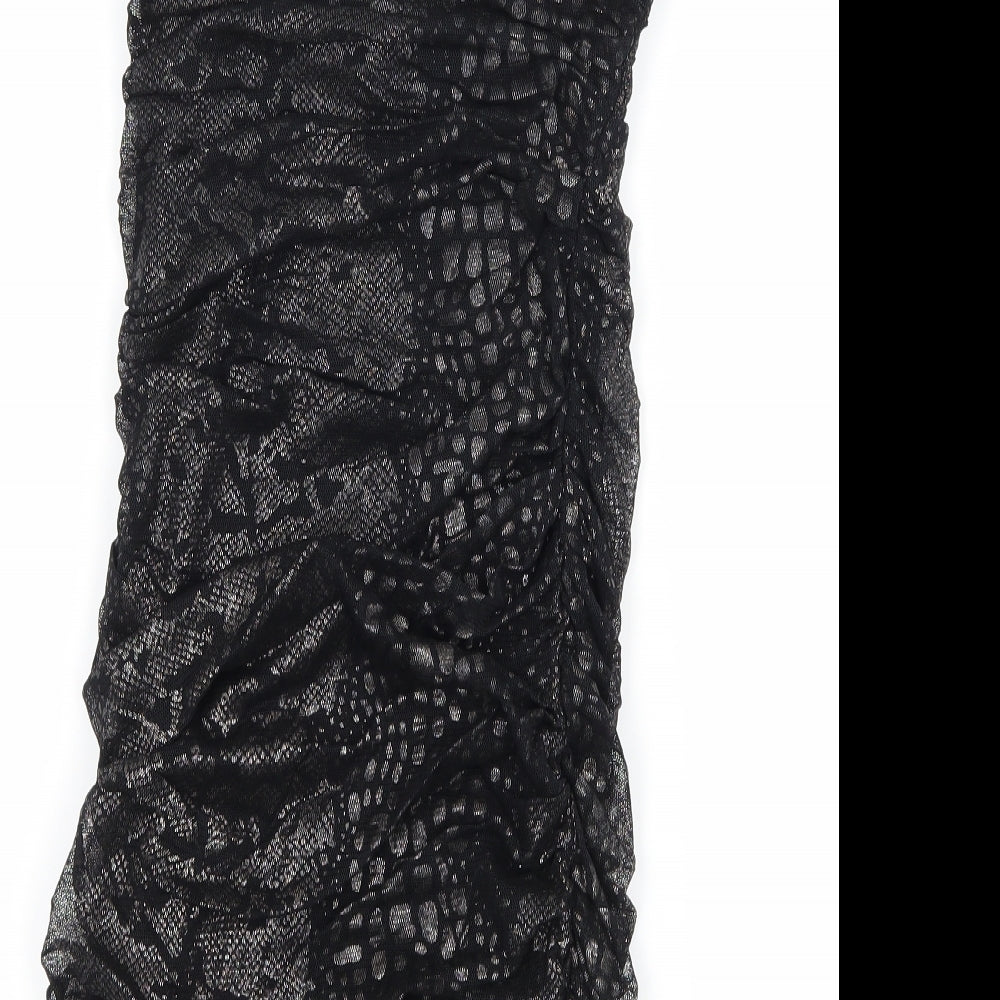 New Look Womens Black Animal Print Mesh Bodycon  Size 12  - Ruched