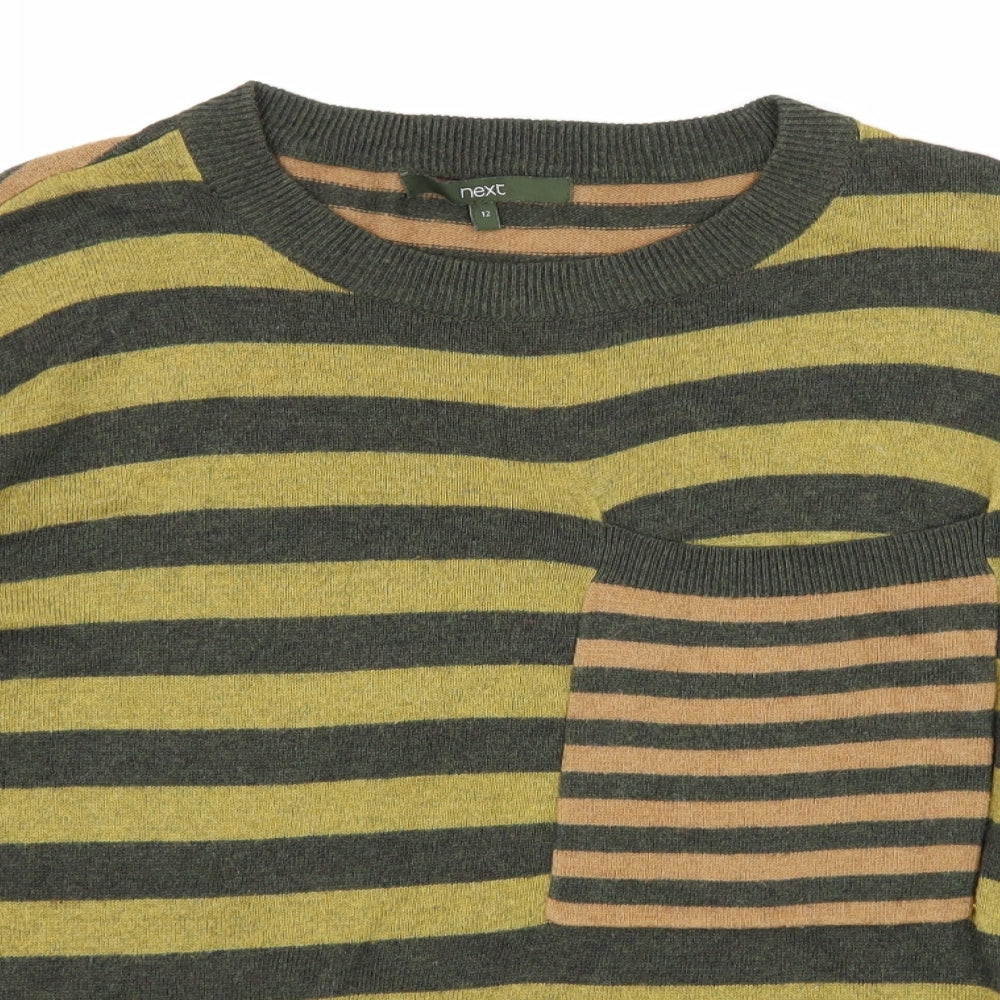 NEXT Womens Green Striped Knit Pullover Jumper Size 12