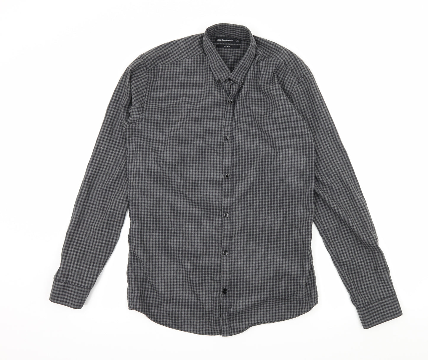 Cedar Wood State Mens Grey Check   Button-Up Size 14.5