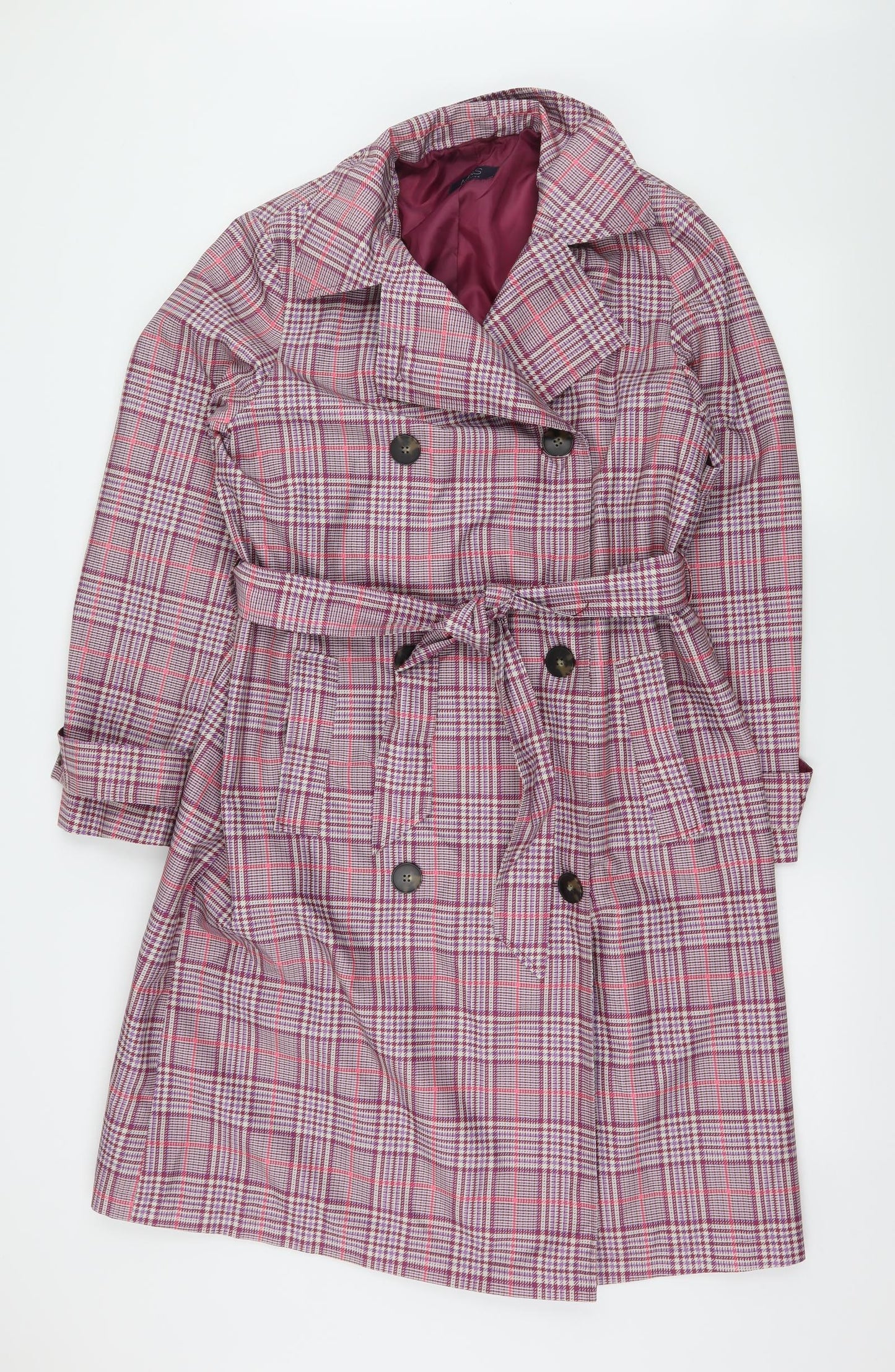Marks and Spencer Womens Pink Plaid  Trench Coat Coat Size 14