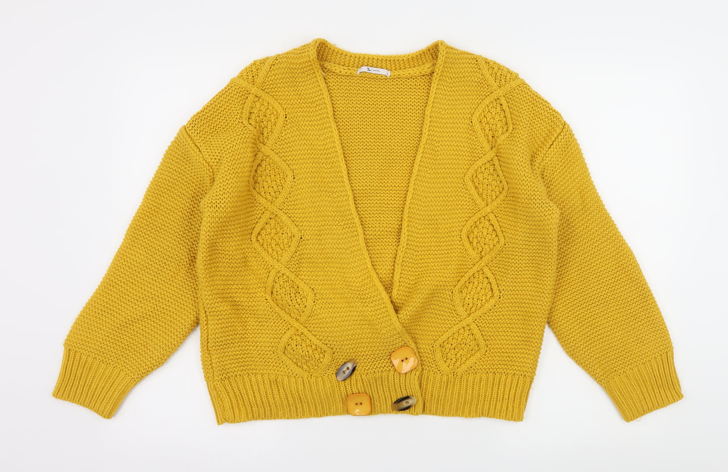 TU Womens Yellow  Knit Cardigan Jumper Size 14