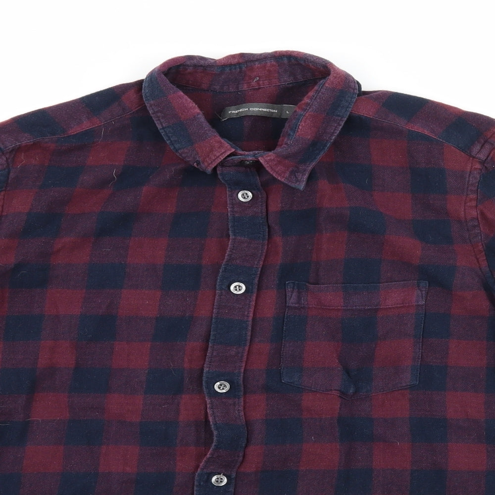 French Connection Mens Purple Check   Button-Up Size L