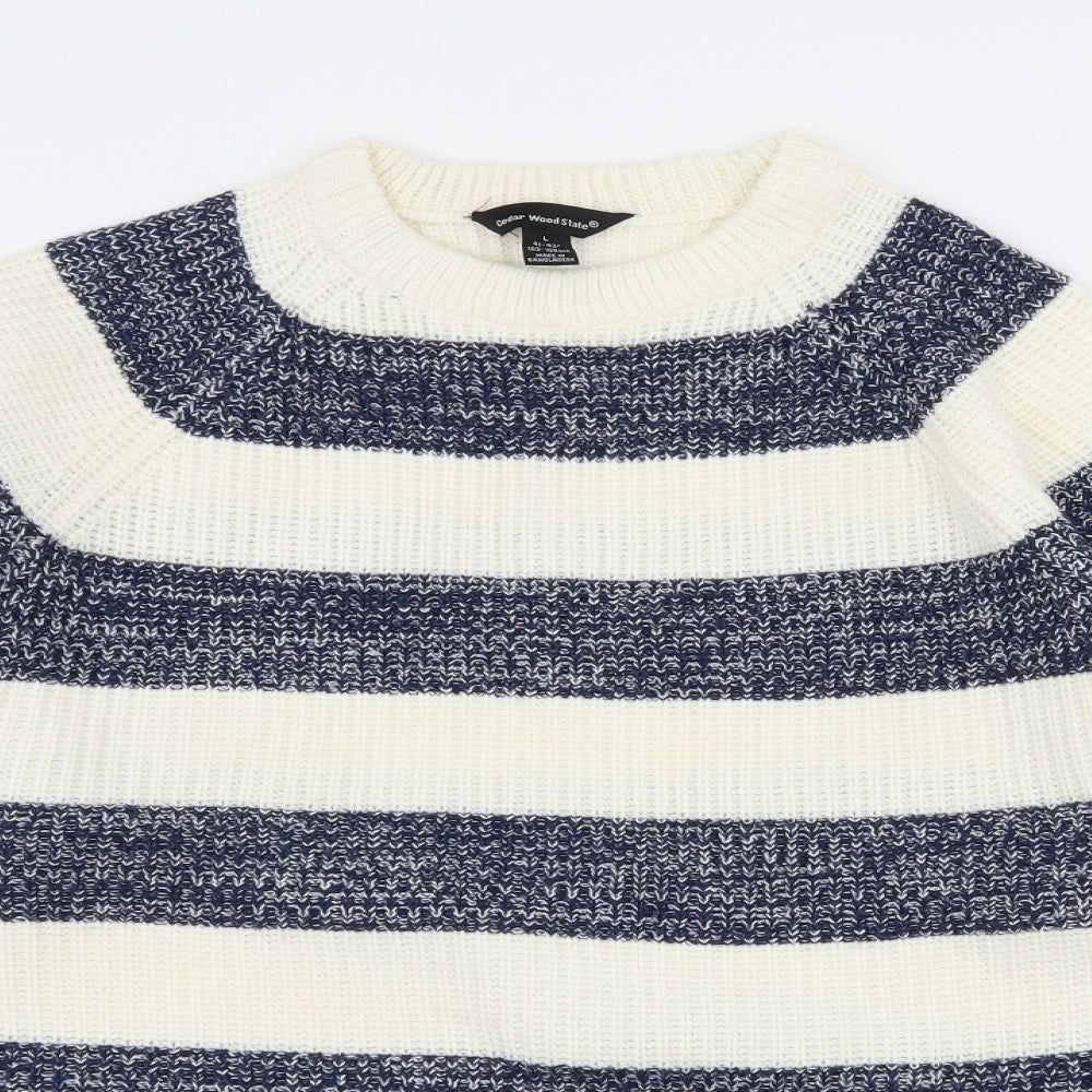 Cedar Wood State Mens Ivory Striped Knit Pullover Jumper Size L