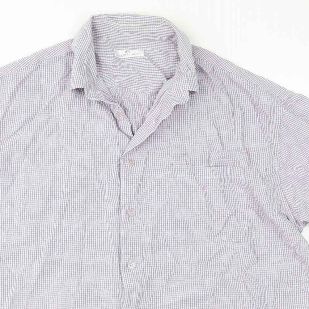 Essentials Mens Purple Check   Button-Up Size L
