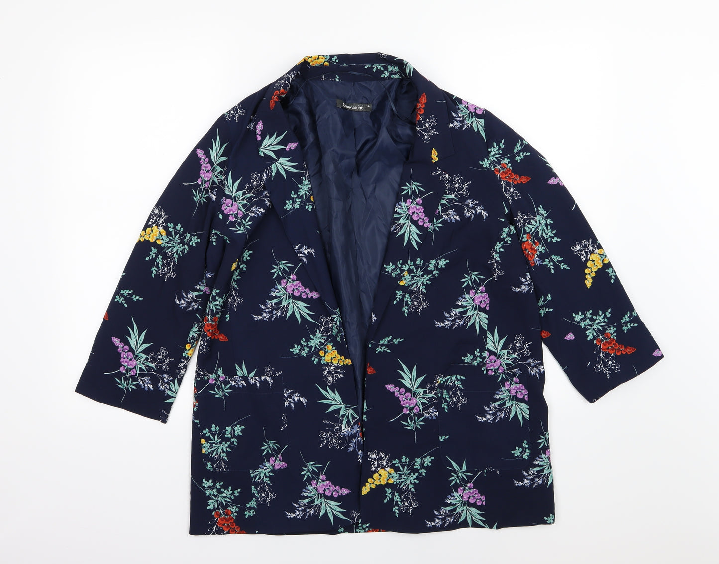 Bonmarché Womens Blue Floral  Jacket Blazer Size 14