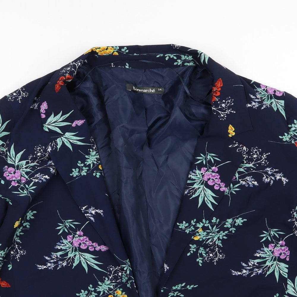 Bonmarché Womens Blue Floral  Jacket Blazer Size 14