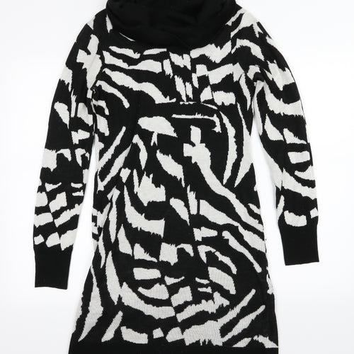 Episode Womens Black Animal Print Knit Jumper Dress  Size S