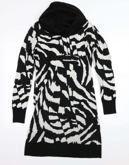 Front view of Episode women’s black animal print knit jumper dress, size S