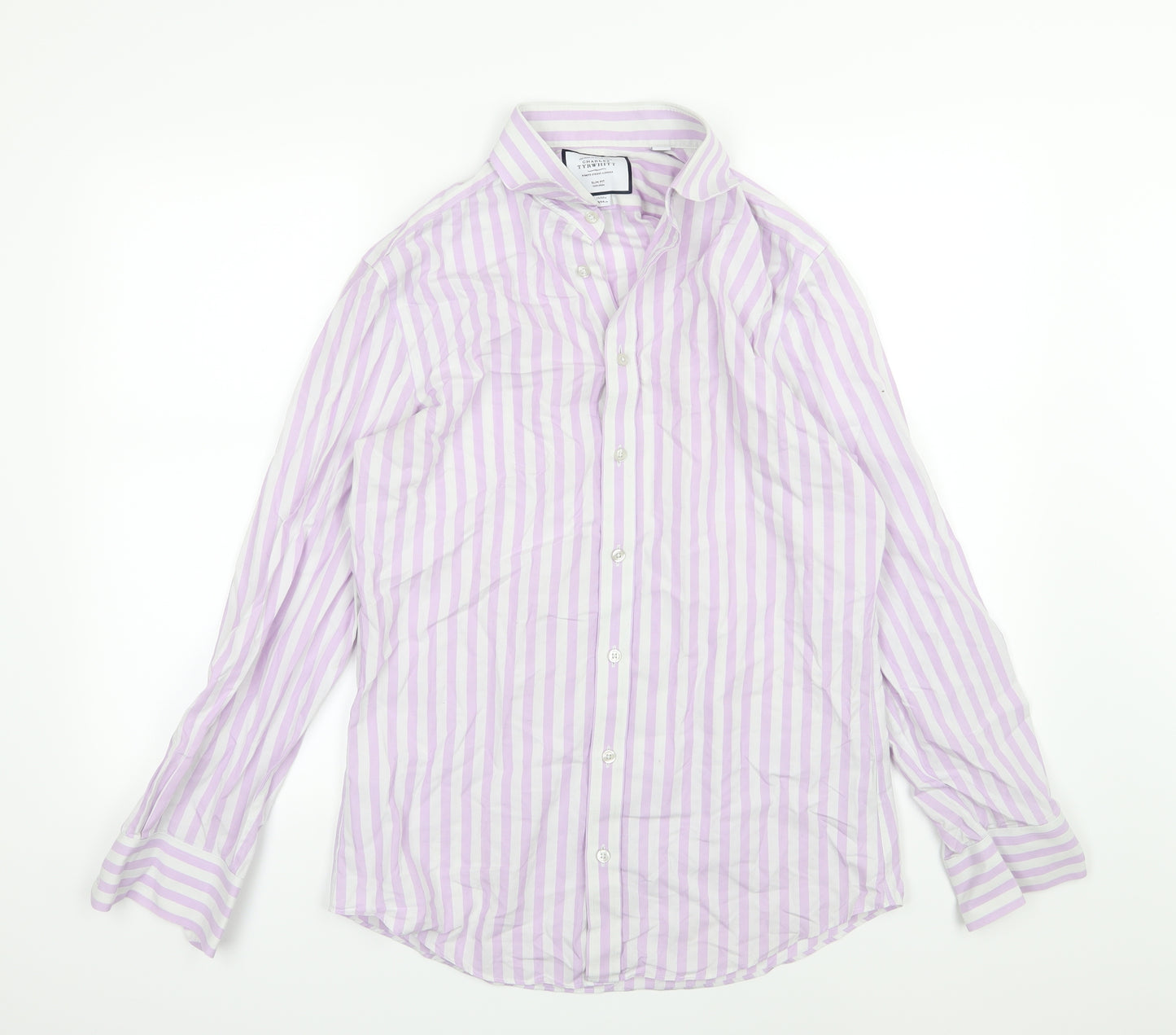 Charles Tyrwhitt Mens Purple Striped Woven  Dress Shirt Size 15
