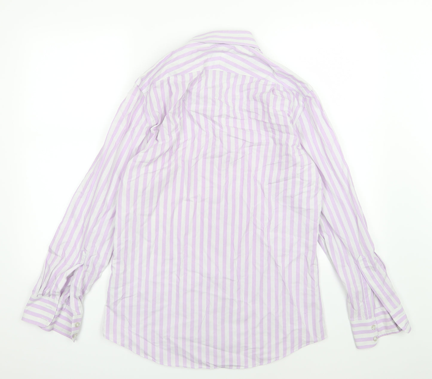 Charles Tyrwhitt Mens Purple Striped Woven  Dress Shirt Size 15