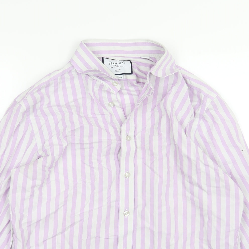 Charles Tyrwhitt Mens Purple Striped Woven  Dress Shirt Size 15