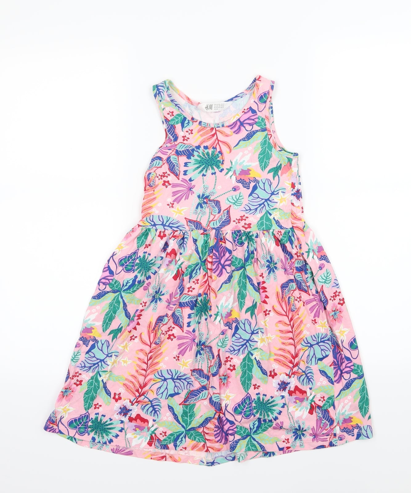 H&M Girls Multicoloured Floral Jersey Skater Dress  Size 7-8 Years