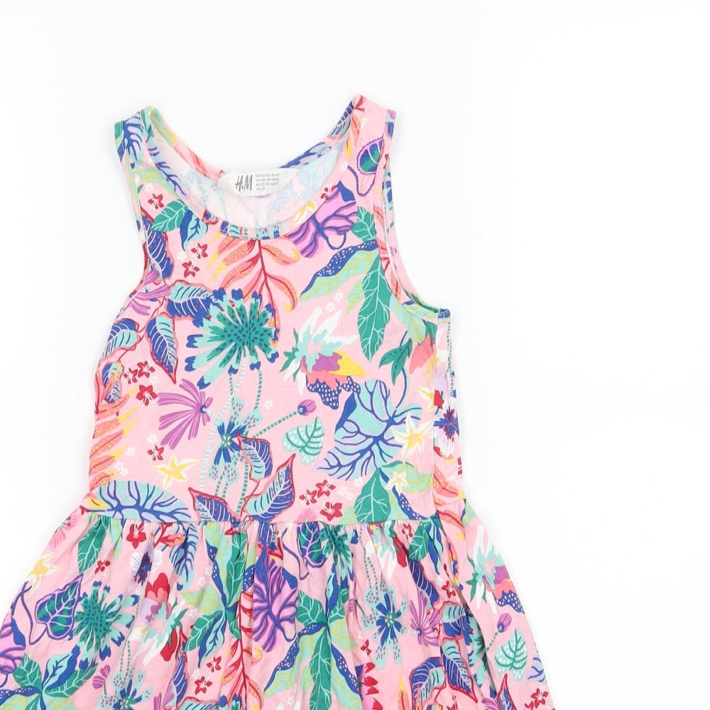 H&M Girls Multicoloured Floral Jersey Skater Dress  Size 7-8 Years