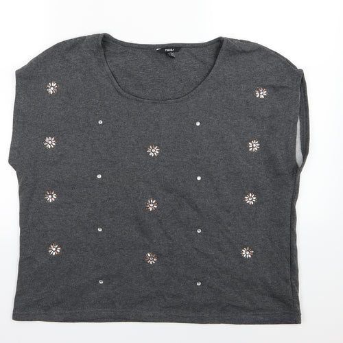 ESMARA Womens Grey Floral Jersey Pullover Sweatshirt Size L